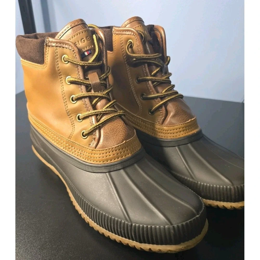Tommy Hilfiger Sz 10 Men's Casey Rain Boot Rubber Brown Suede Upper Leather
